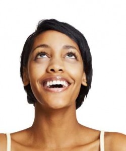 woman looking up relieved